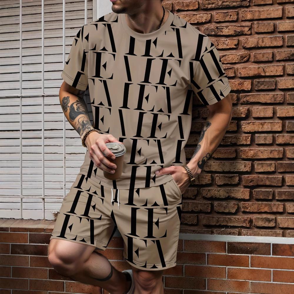 

Men s Casual Fashion Sports Suit Round Neck Lightweight Short-sleeved Shorts Suit Loose Comfortable Unisex Sports Clothing S