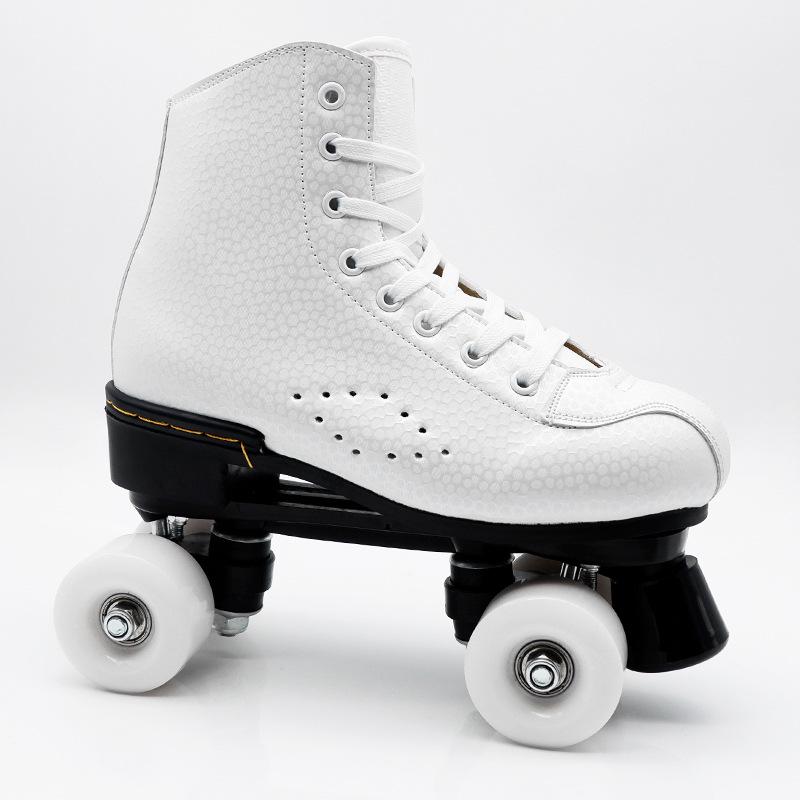 Rose Red Double Row Adult Roller Skates with Flashing Wheels - Leather Style