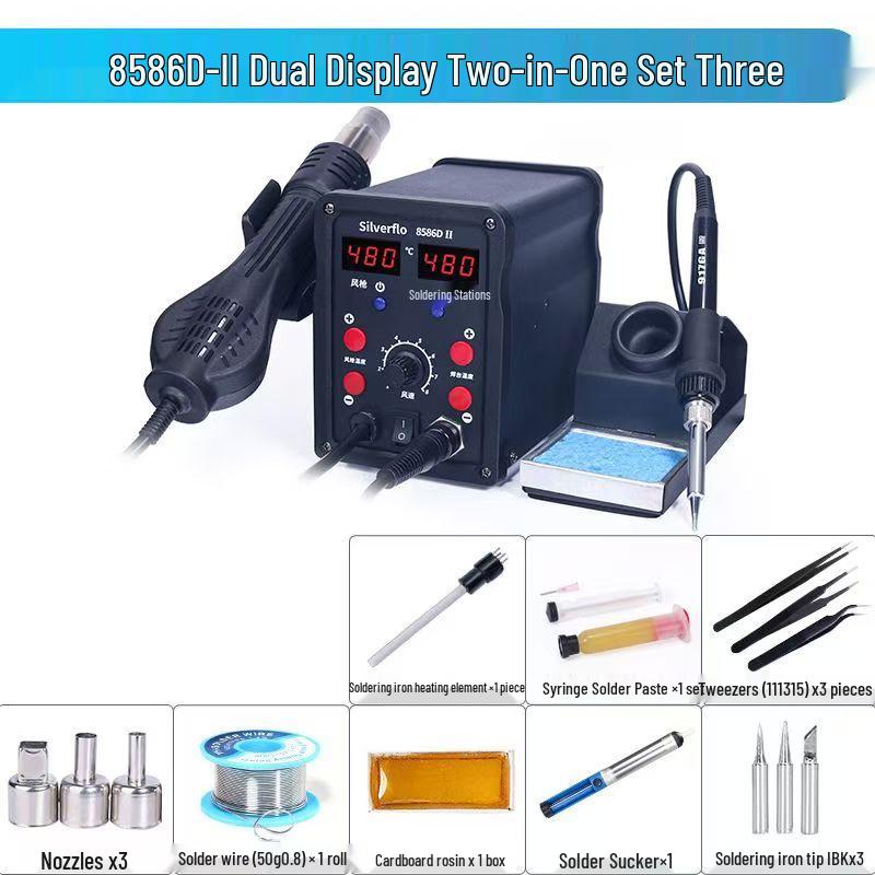 8586D High-Power 2-in-1 Desoldering Station: Constant Temperature Hot Air & Soldering Iron for Mobile Phone & Computer Chip Repair.