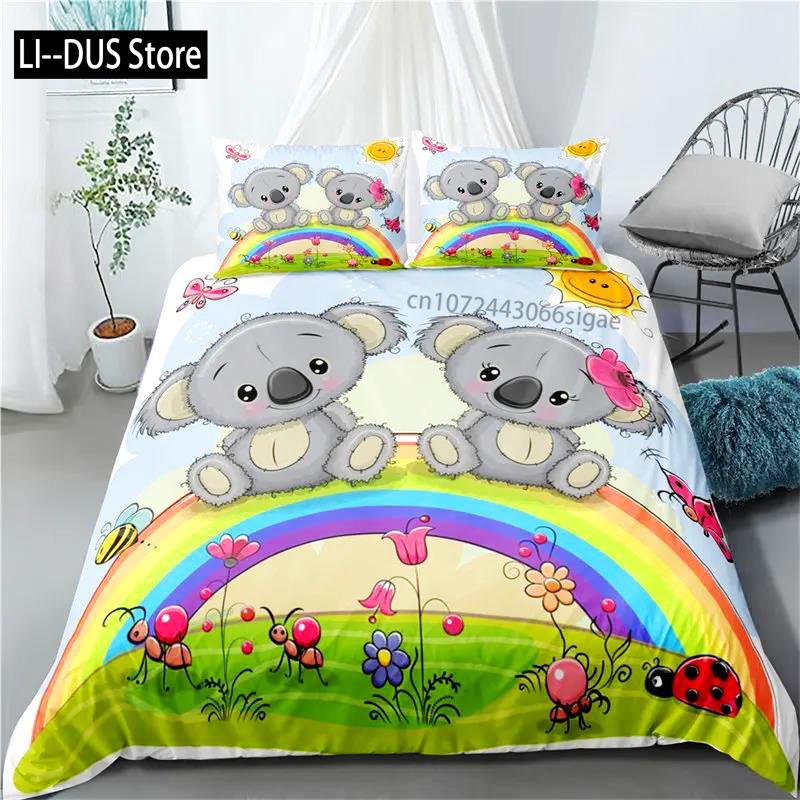 Comforter Cartoon Koala Microfiber Cute Animal Bedding Set Leaves Flowers Comforter For Boys Girls Children Room Decor
