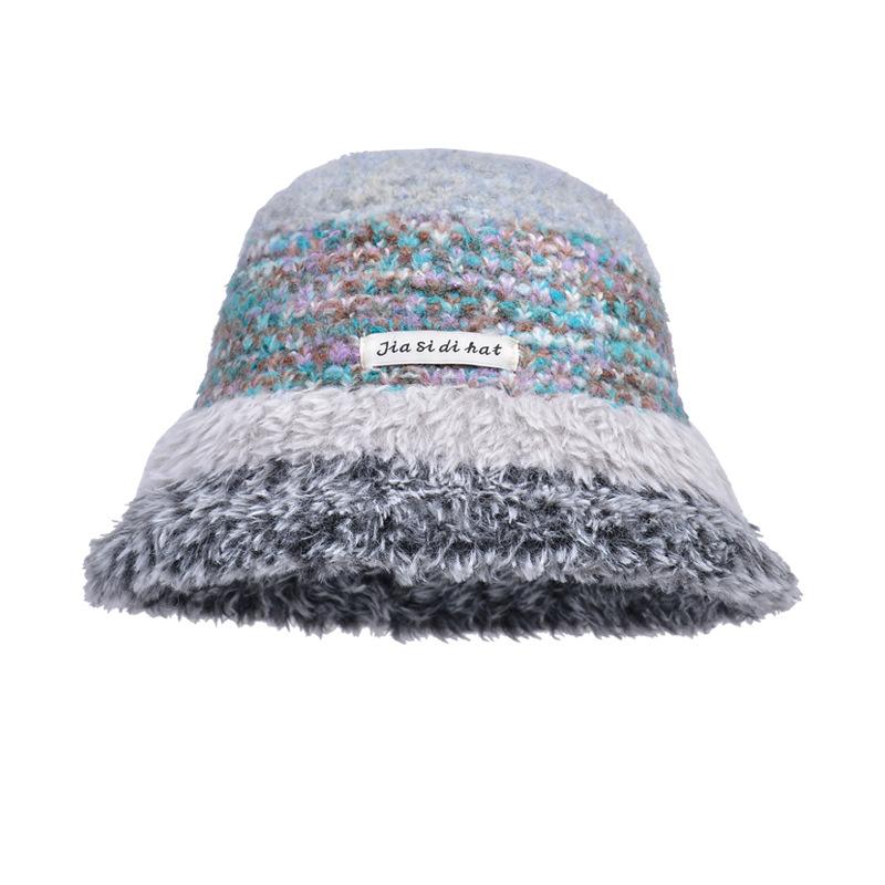 Women Autumn Winter Warm Thicken Ear Protector Hat Cold Velvet Knitted Fisherman Hats Sweet Cute Stripe Bucket Cap