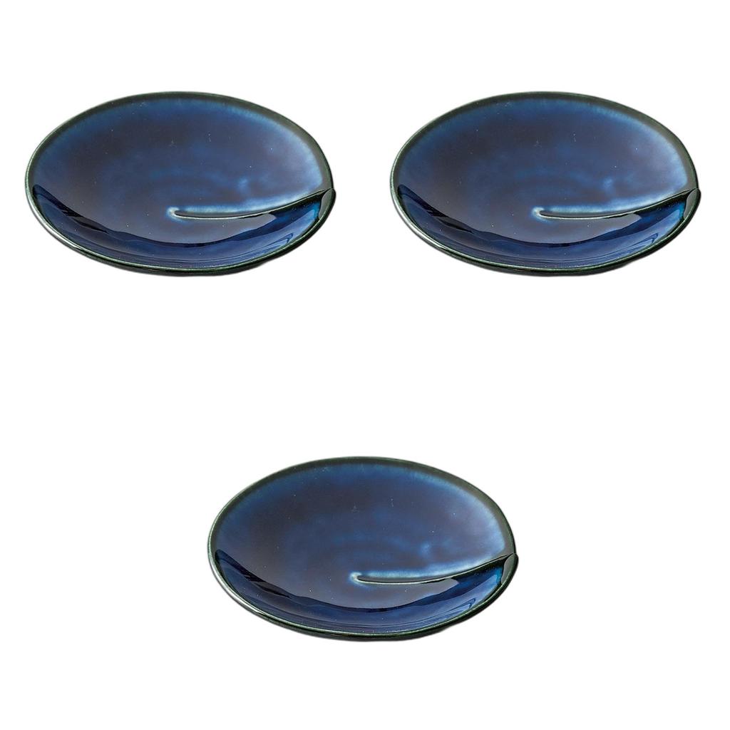 Setomonohonpo Set of 3 Eggplant Navy Blue Lotus Small Plates x Ceramic Small Plates (Setomonohonpo) [9.2 2cm]