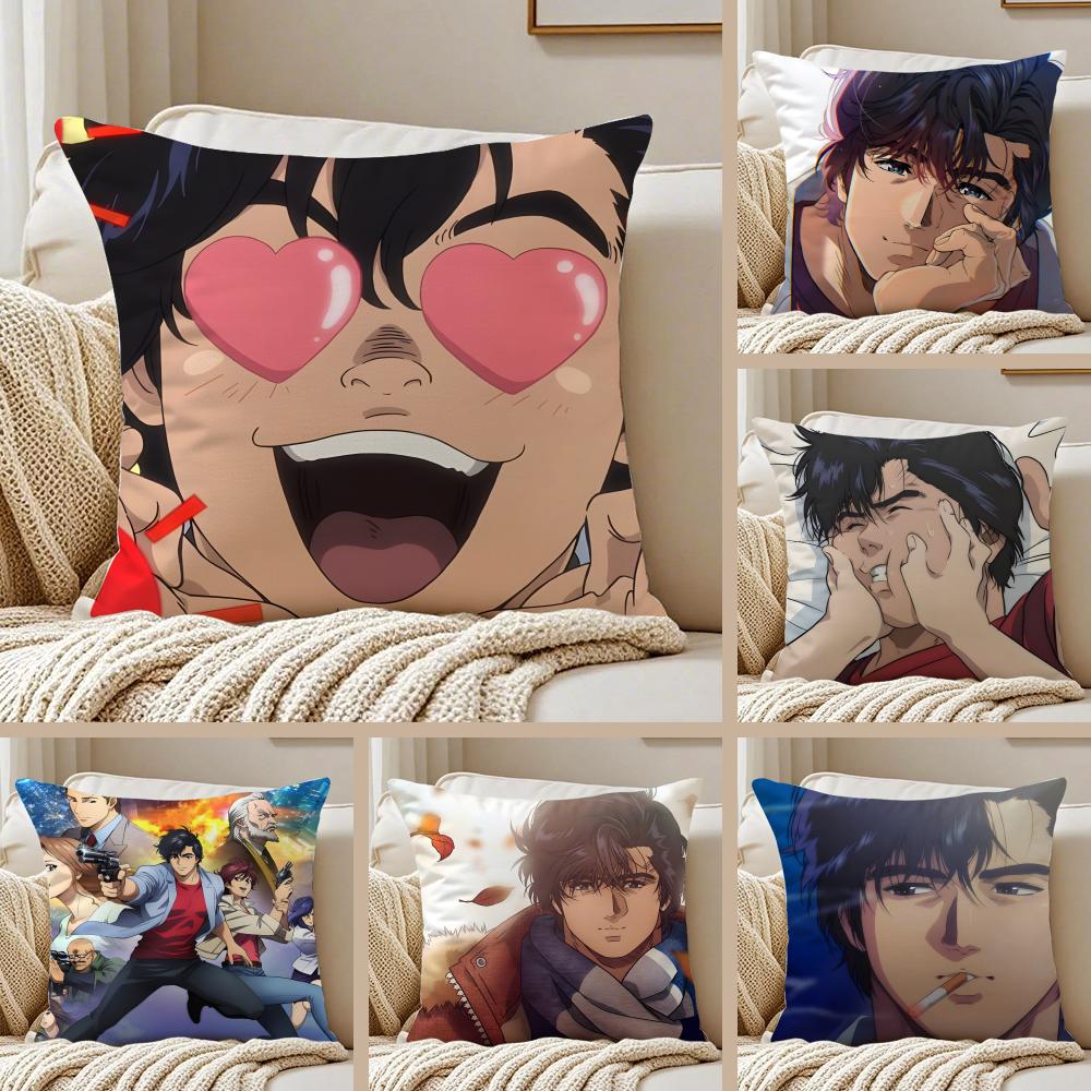Fashion CCity Hunter SShinjuku Private Eyes Cushion Cover Pillowcase Antidustmite Invisible Zipper Short Plush Sofa Cushion