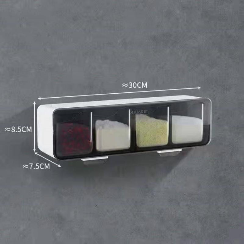 

1 комплект, настенное крепление для кухни, коробка для специй с четырьмя отделениями, органайзер, контейнер для хранения баночек для приправ, коробка для приправ с крышкой и ложкой