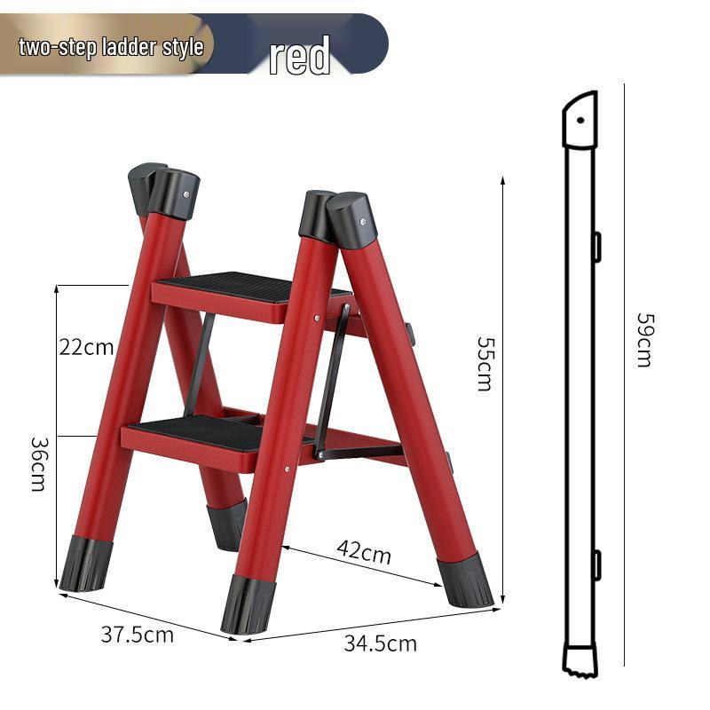 Telescopic Carbon Steel 3-Step Folding Ladder Stool with Storage