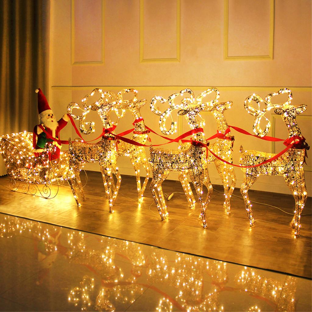 Christmas Gold Reindeer Sleigh  Led Light Iron Sleigh Cart Home Garden Yard Ornament Outdoor Navidad Decor Arbol De Navidad