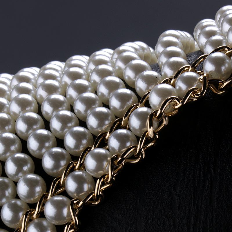 Collana Choker Multi-strato Fatta a Mano con Perle e Catena per Spalle