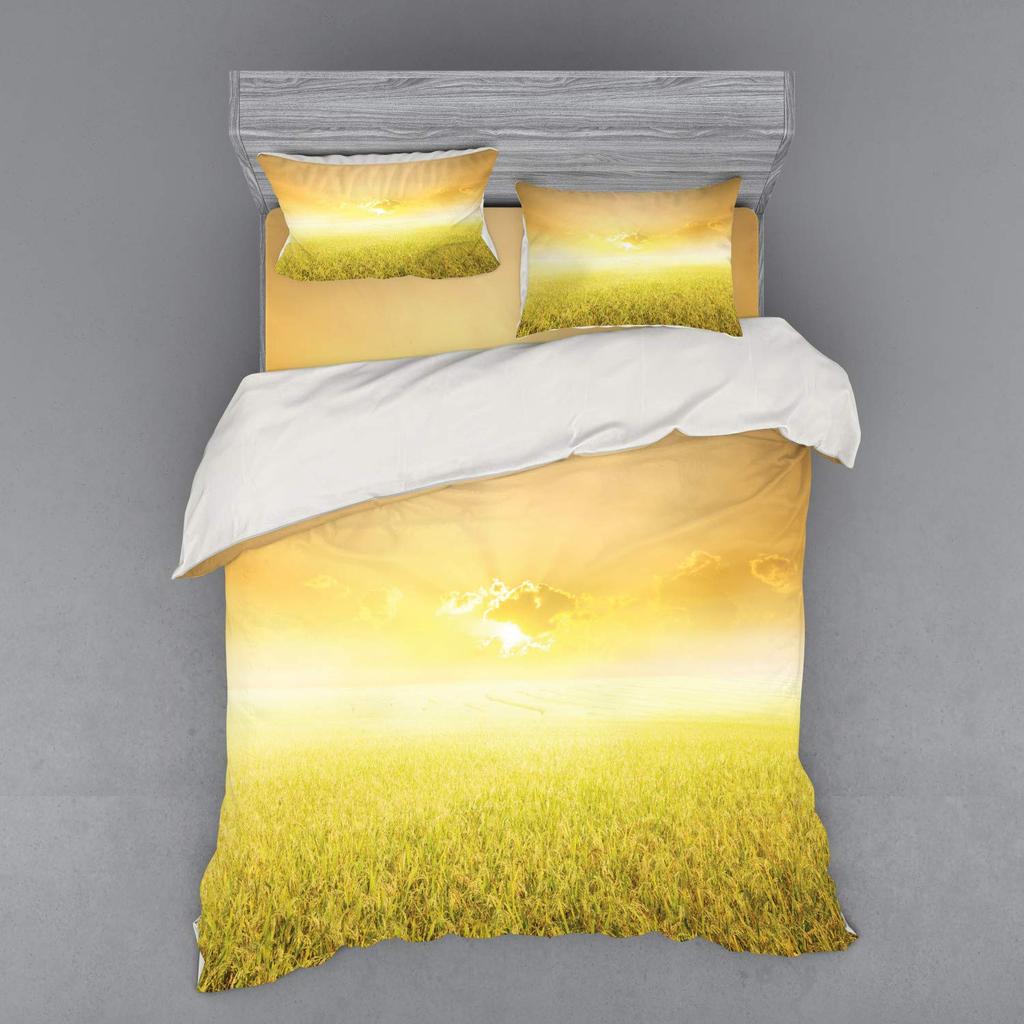 Rice Field Duvet Cover Set For Teens Queen Lightweight Down Quilt Covers Bedroom Decor 2 Pillowcases 1 Duvet Cover No Comforter