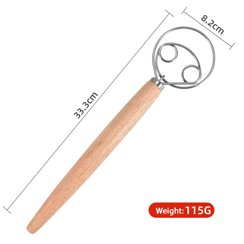 13 Inch Oak Handle Milk Baking Flour Mixer Flour Mixer Danish Dough Mixing Rod Stainless Steel Coil Hand Blender Cooking Tool