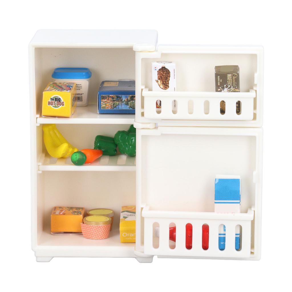 1 : 18 Dollhouse Miniature Refrigerator Cartoon Cute Dollhouse Fridge Model Decorative Miniature