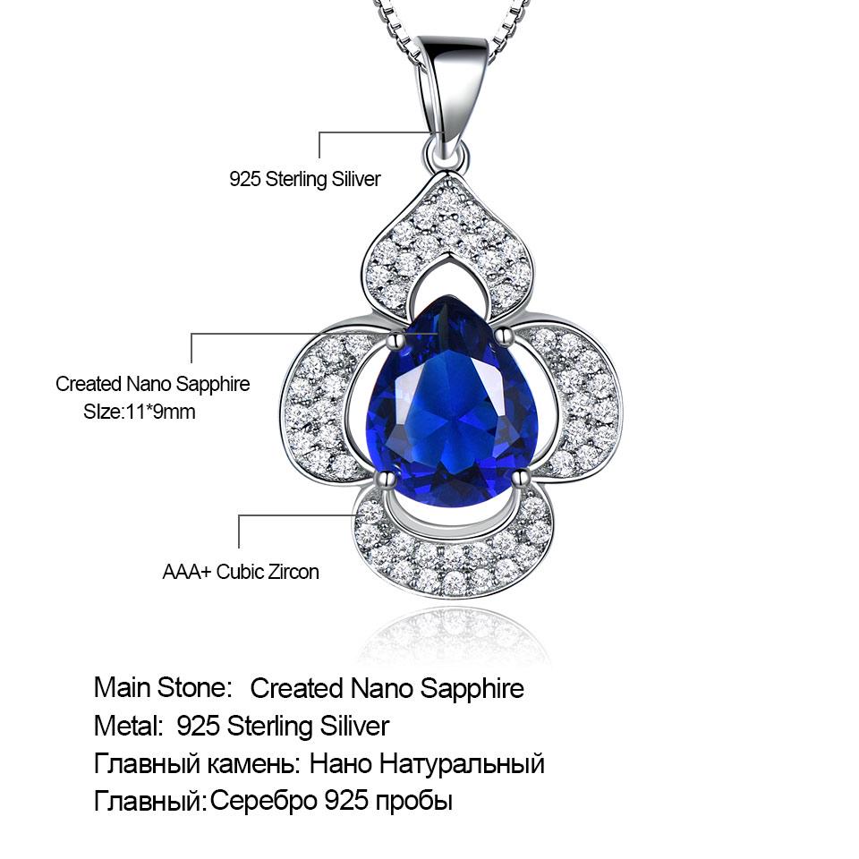 UMCHO Luxury Blue Sapphire Pendants Necklaces for Women Water Drop Flower Necklace with Chain Party Jewelry