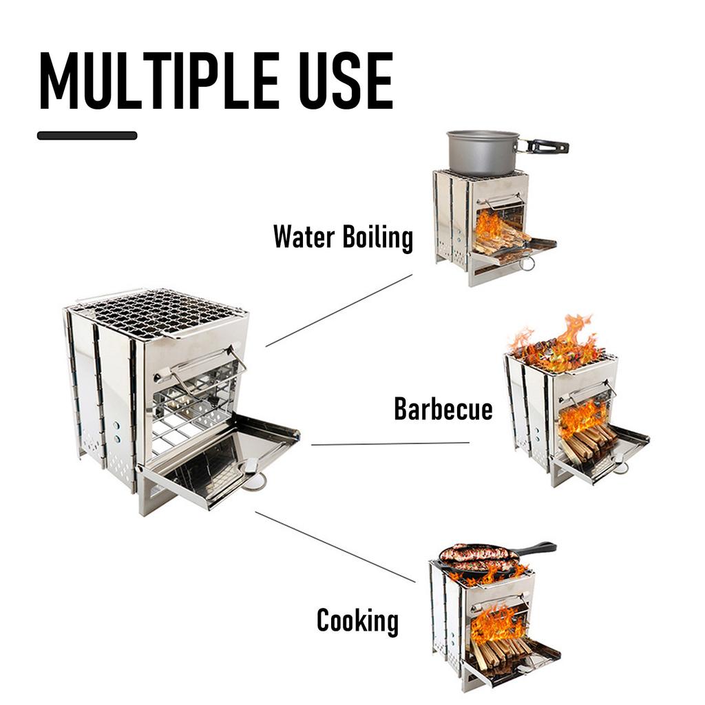 Wood Stove Stainless Steel Foldable Mini Charcoal Grill Lightweight Barbecue Grill for Camping Garden Outdoor Picnic