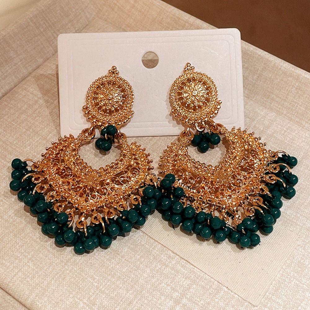 Rhinestone Tassel Water Droplet Earrings Beaded Tassel Exaggerated Tassel Earrings  Party