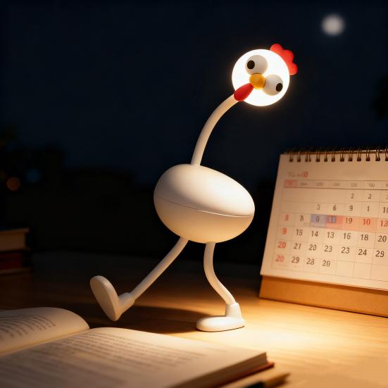 Lumină de noapte amuzantă în formă de pui, lumină de birou LED flexibilă cu gât flexibil și membre mobile, lampă portabilă de noptieră pentru somn, citit și iluminat