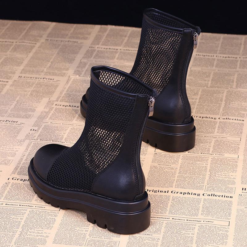 Medium tube soft bottom hole cool boots casual net boots women's new summer thin hollow mesh Martin boots women