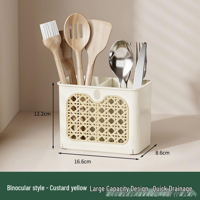 Wall-Mounted Chopstick & Spoon Holder with Draining Tray - No Drilling Required Cross-border Labeling Support