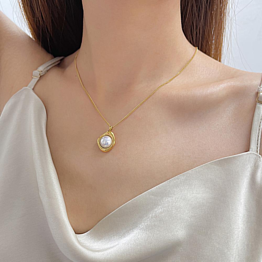 OPK Titanium Steel Fashion Pendant Pearl Necklace