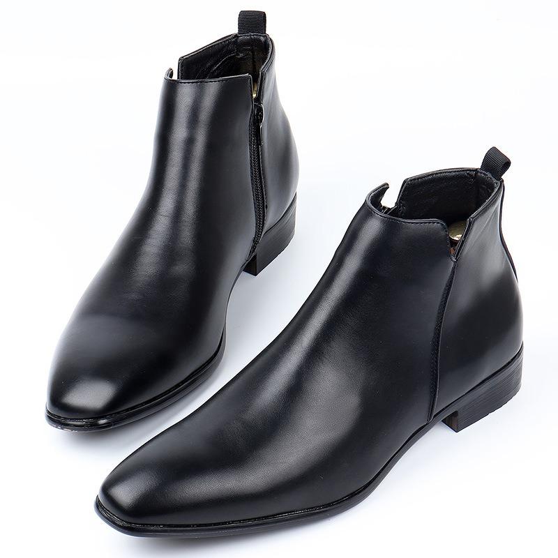 Men High Top Chelsea Boots British Style Business Leather Boots Casual Ankle Bootie Classic Business Dress Boots for Men