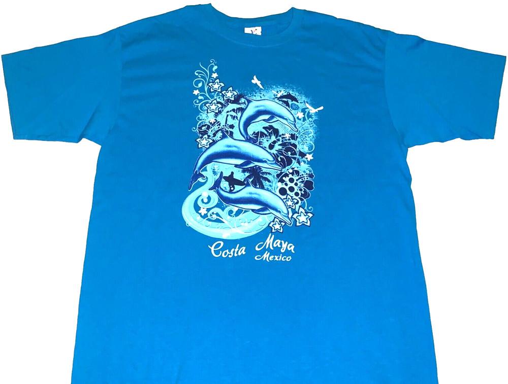 Rare Vintage 2010s Costa Maya Mexico Playful Dolphins T-Shirt New! LARGE Unisex T-Shirt S