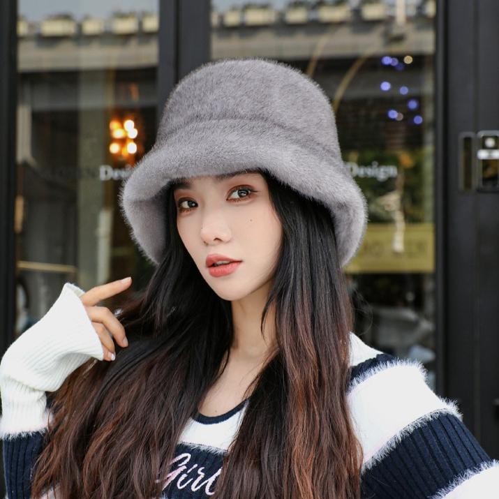New Imitation Mink Bucket Hat Women's Winter Velvet Thickened Thermal Ear Protection Hat Basin Hat Plush Hat