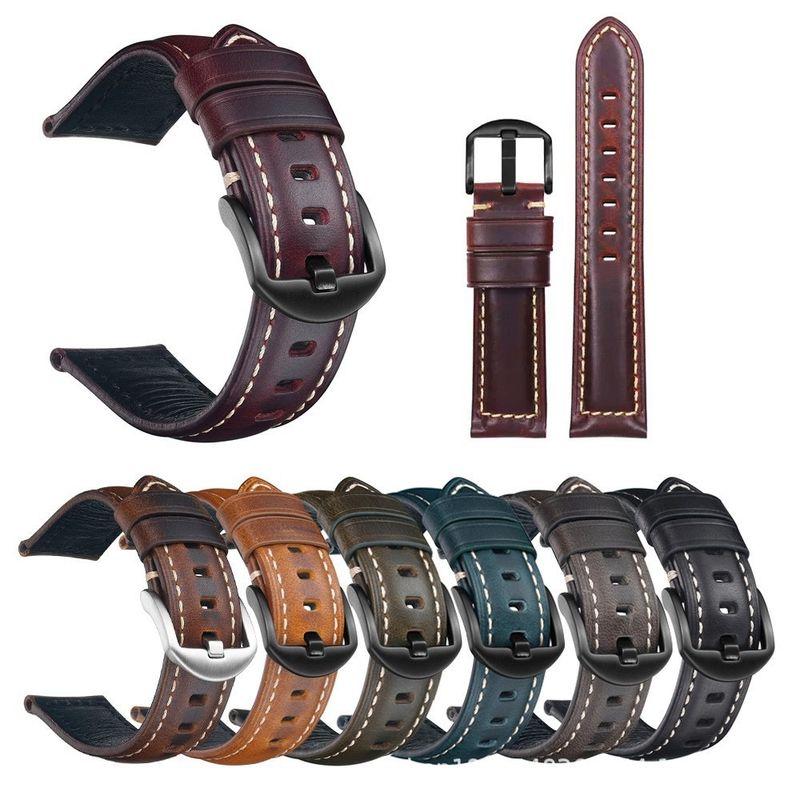 

In Stock New Oil Wax Italian Cowhide Strap for 20 Mm24mm26mm Good-looking Genuine Leather Strap Gray 20mm silver buckle