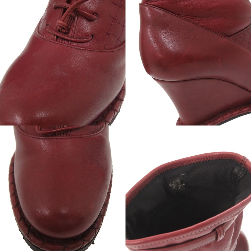 Used AUTHENTIC BOTTEGAVENETA Intrecciato Stitch Wedge Ankle Boots size 36 red Leather