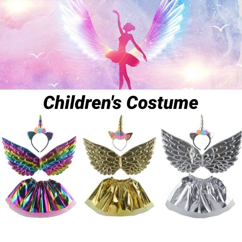 Unicorn Children Costume Headband Skirt Wings Party Clothing Outfit Performance