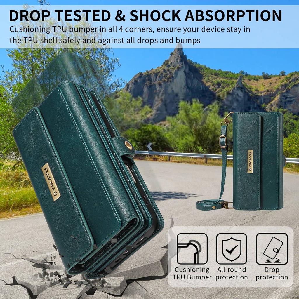For Samsung Galaxy A73 A56 A55 A54 A53 A36 A35 A34 A26 A25 A16 A15 Wallet Case 10-Card Holder Soft Magnetic Snap Shoulder Strap