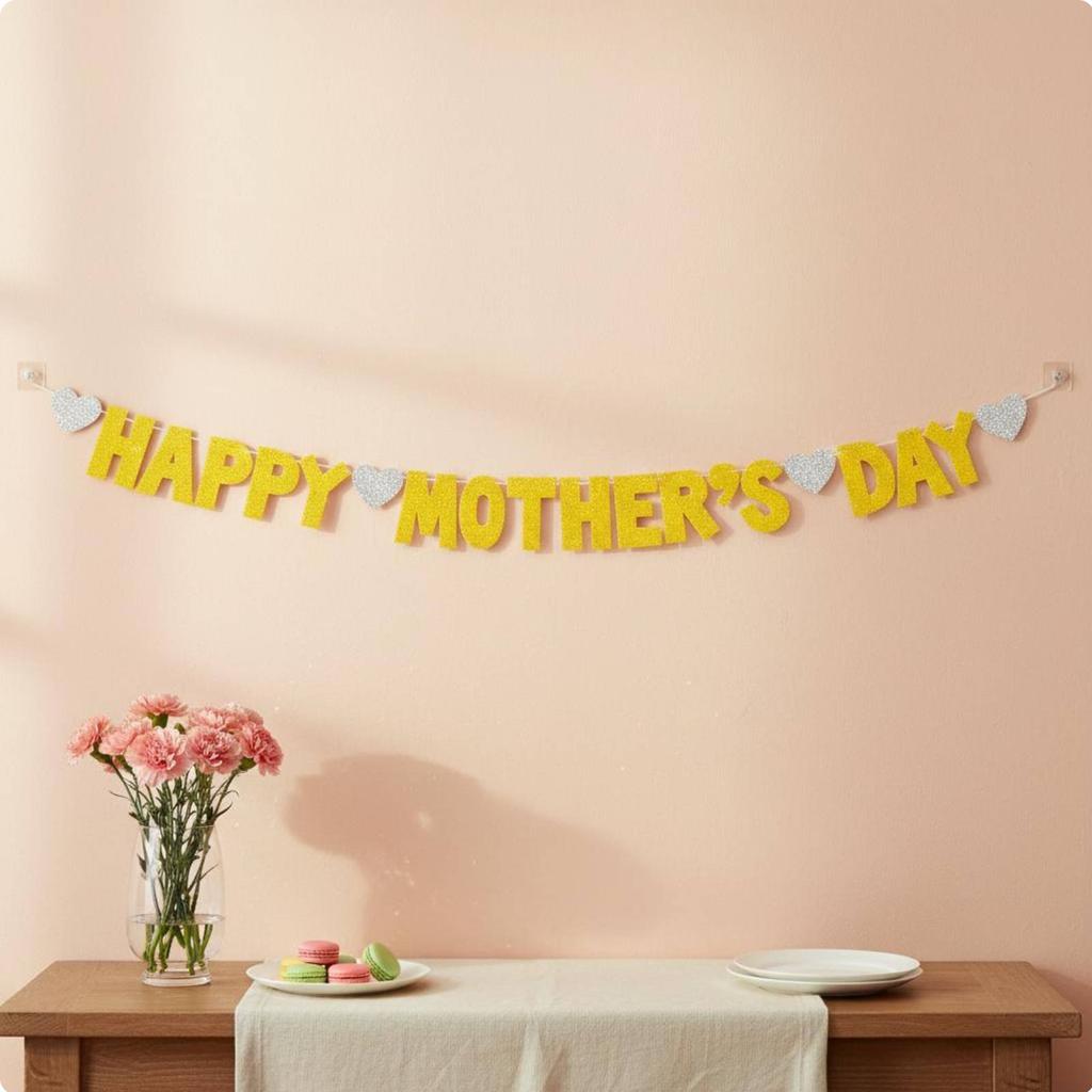 Joyful Mother's Day Banner Easy to Hang Mother's Day Glitter Banner Holiday Decoration Premium Cardstock Party Supply