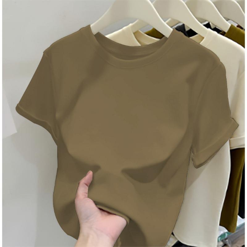 Women Summer New Slim Fit Short Sleeve Cropped T Shirt Versatile Casual Basic Top