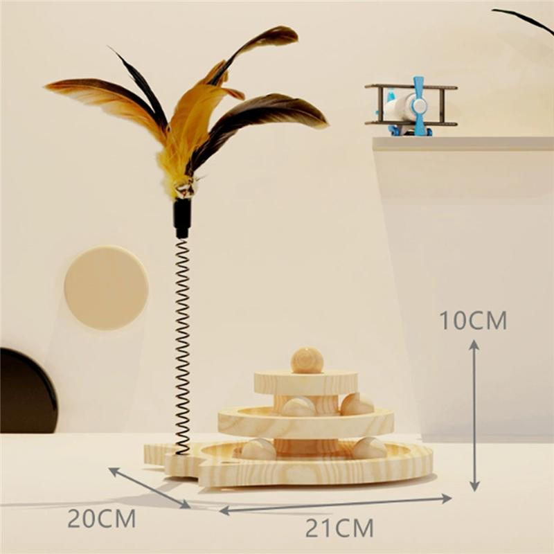 Wooden Track Disc Cat Tower 2/3 Levels Triple Play Disc Pet Intelligence Amusement Ball Training Two Level Turntable