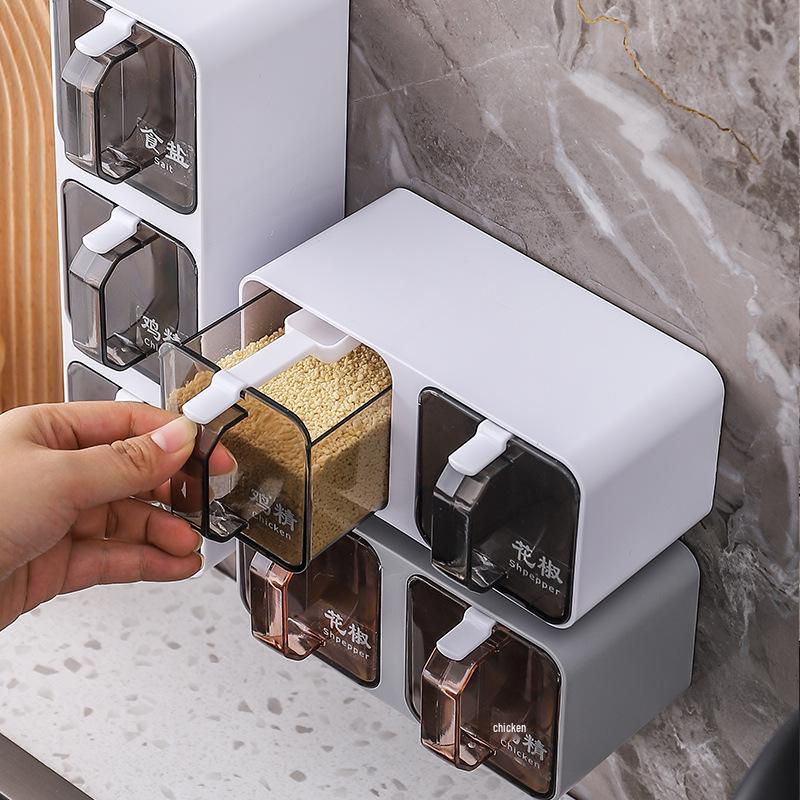 Wall-Mounted Punch-Free Multi-Compartment Seasoning Storage Box