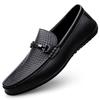 Fashion Metal Buckle Blue Loafers Genuine Leather Mens Slip on Shoes Comfortable Men Casual Shoes Male Driving Footwear Breathable Mens