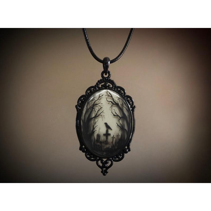 Gothic Raven Forest Pendant Charm Necklace