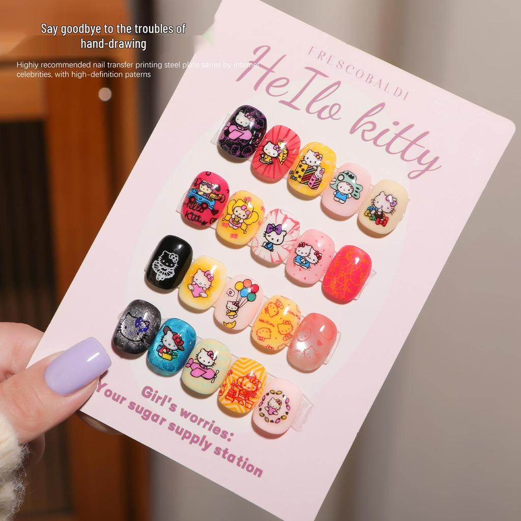 Cute Kitty Nail Art Transfer Plate with Scraper - Multiple Patterns, Steel Design, High Popularity