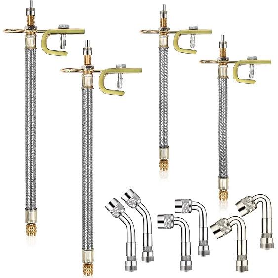 tchrules 10 Pieces Stainless Steel Dually Valve Stem Extension, Includes 4 Pieces Dual Tire Valve Extension 6 Pieces Valve Extender Adaptor for Most Style#1