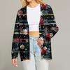Women's Fashion Long Sleeve Print V-Neck Button Loose Cardigan Top