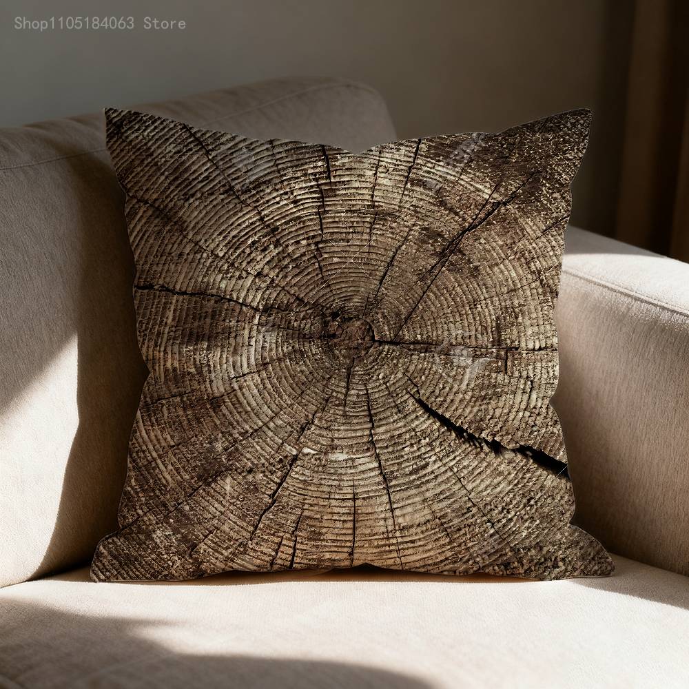 Natural Woodland Tree Ring Pattern Pillow Case For Sofa Decor Car Office Room Printing Cushion Cover Decorations and Protector