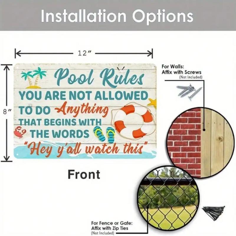 Vintage Pool Rules Humorous Metal Wall Art Home Decor Gift for Men
