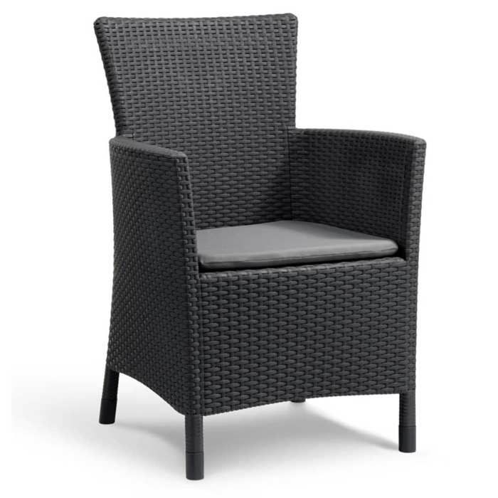 Fauteuil de jardin - Allibert by KETER - IOWA - En résine imitation rotin tressé - Coloris : gris graphite - Avec coussin
