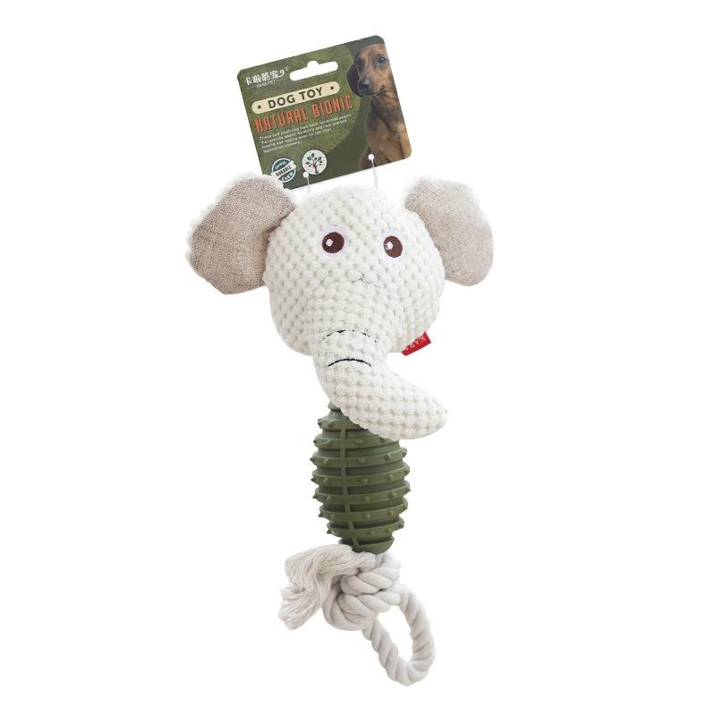 TPR Cotton Rope Squeaky Dog Toy Bear Elephant Frog Plush Head Teeth Cleaning Chew Toy For Dogs