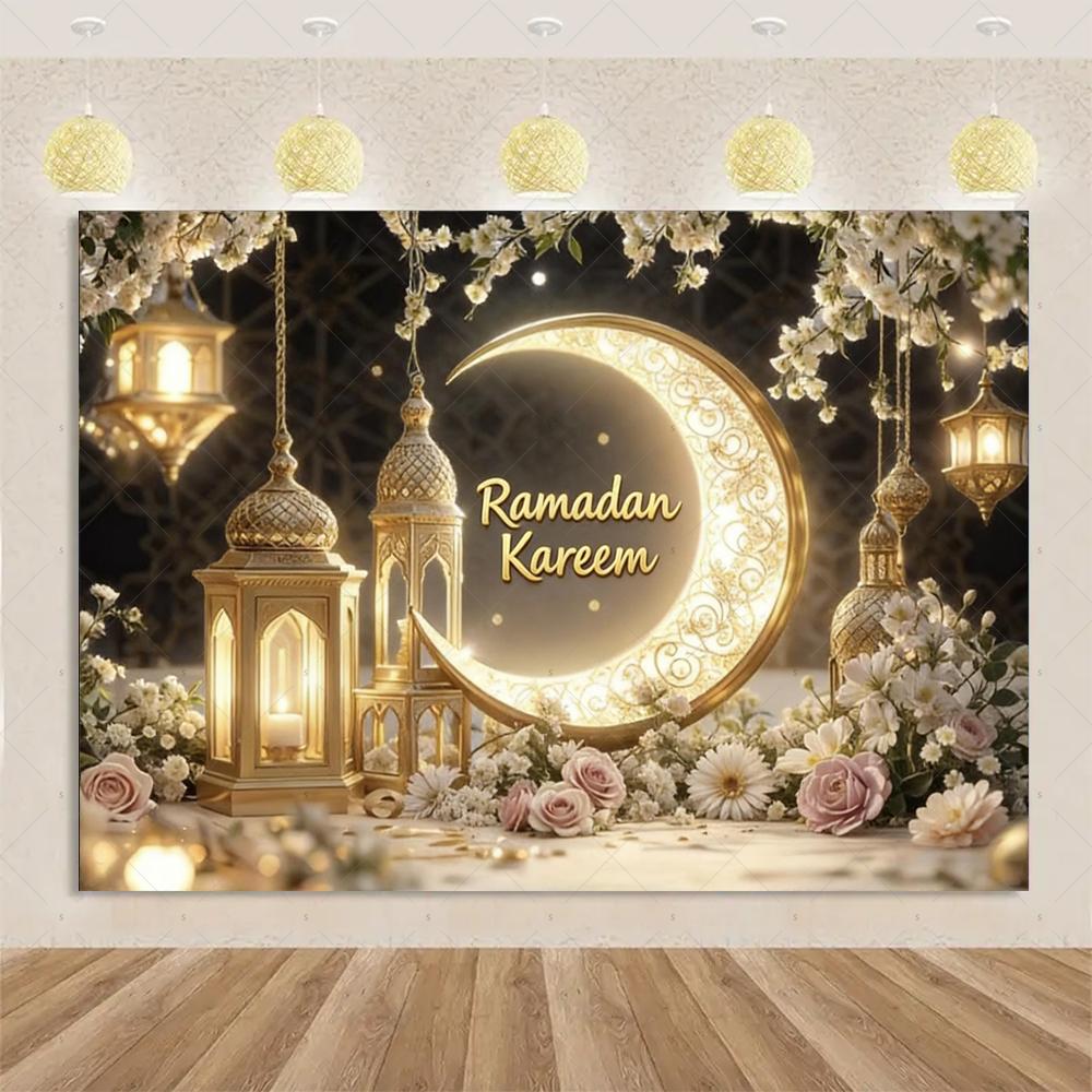 Eid-Thema Hintergrund, Goldene Dekorationen für Ramadan Mubarak Feiertage, Haushaltswaren, Kareem Muslimisches Islamisches Geschenk, Fotostudio Zubehör