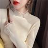 White Knitted Bottoming Shirt Women's Winter Lace Semi-turtleneck Sweater Versatile Slim Top