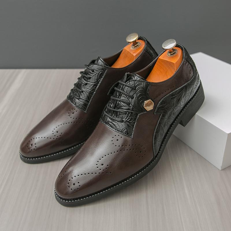 Fashion Trendy Fashionable Men Formal Leather Shoes Brown Lace-up Business Office Brand Leather Shoes Wedding Banquet Shoes Sizes 38-46