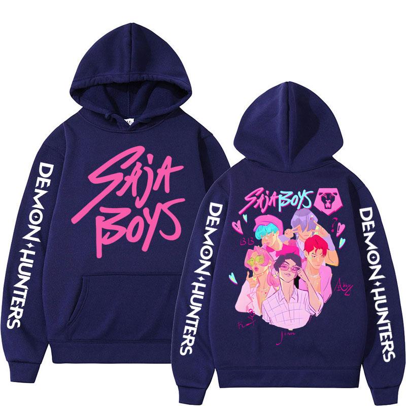 Anime K-Pop Dämonenjäger Saja Boys Hoodie Herren Damen Mode Ästhetischer Kapuzenpullover Sweatshirt Übergroßes Fleece Lässig Kawaii Sportbekleidung
