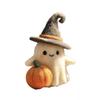 Handmade Felt Halloween Ghost Pumpkin with Wizard Hat Wool Felted Ghost Ornament for Halloween Home Shelf Desk Decor