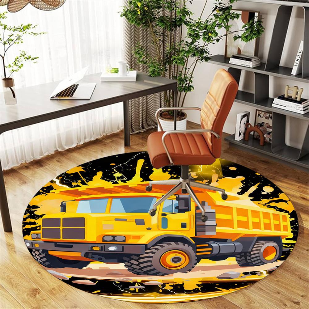 1PC Dumptruck Lightning Round Chair mat Area Rug - Non-Slip, Floor Mat for Office, Bedroom, and Indoor Decor -Gift D1127206