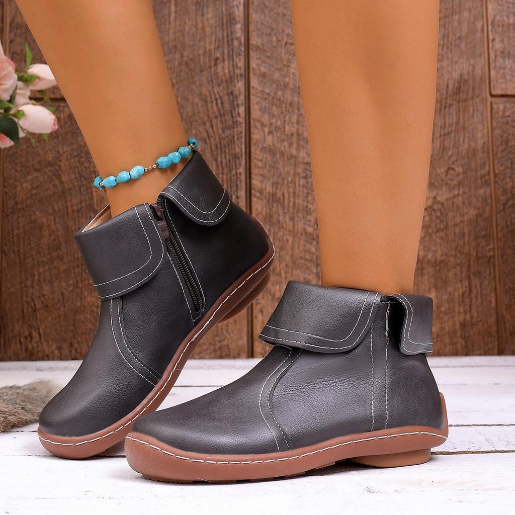 Women's short boots autumn and winter new casual round head flat bottom side zipper fashionable and comfortable Martin boots women