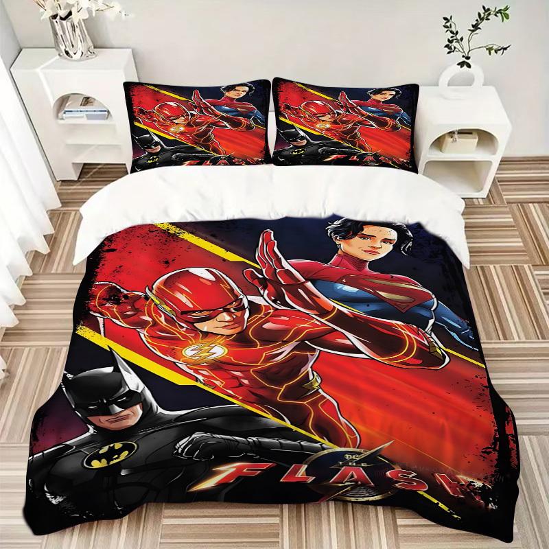 3pcs Flash Superhero Duvet Cover Set, 1 Duvet Cover + 2 Pillowcases (No Insert), Cozy Bedding, Bedroom Set, Easy Care, Durable Yy251103086