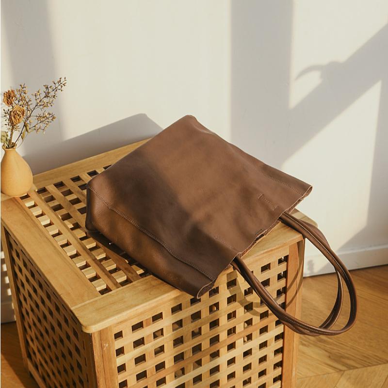 Johnature Genuine Leather Commuter Casual Tote Vintage Large Capacity Women Bag Soft Real Cowhide Shoulder Bags